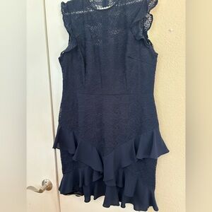 Dark blue low high lace dress